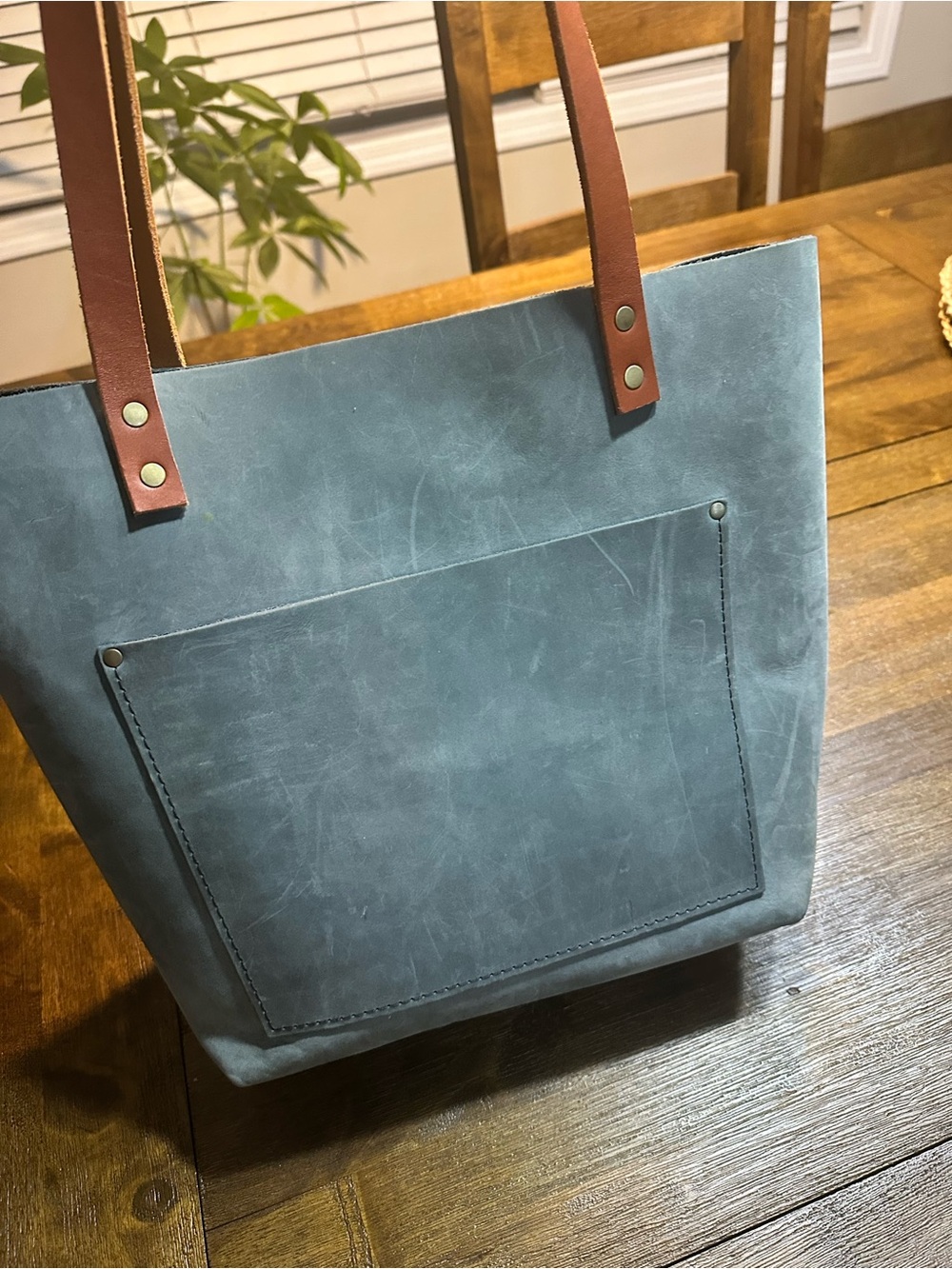 Portland Leather Gray Tote with Brown Leather Straps